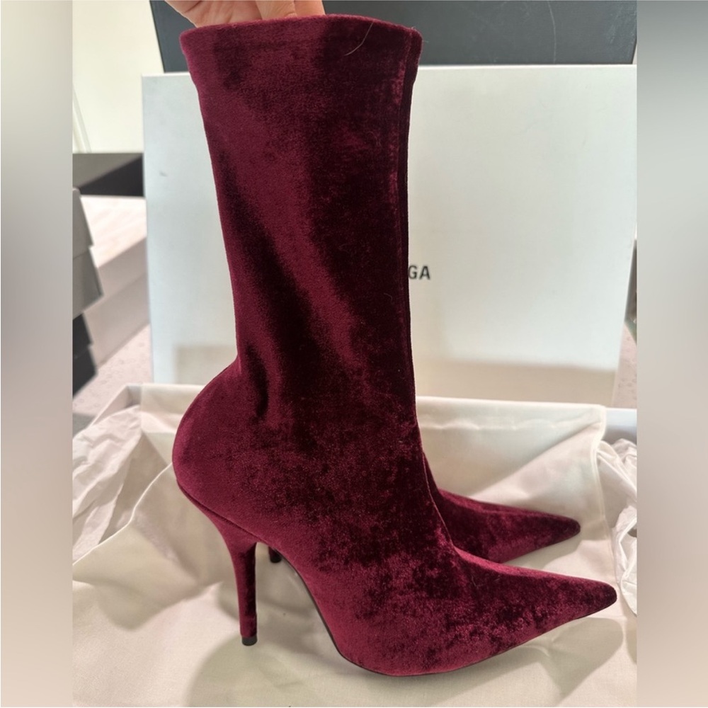 Balenciaga ,socks stiletto bootie, 37 ,velvet stretch, rouge
prune ,brand new